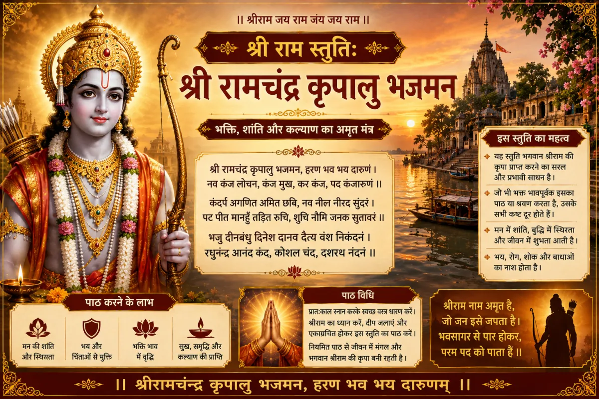 श्री राम स्तुति: श्री रामचंद्र कृपालु भजमन – संपूर्ण पाठ, सरल अर्थ और आध्यात्मिक महत्व